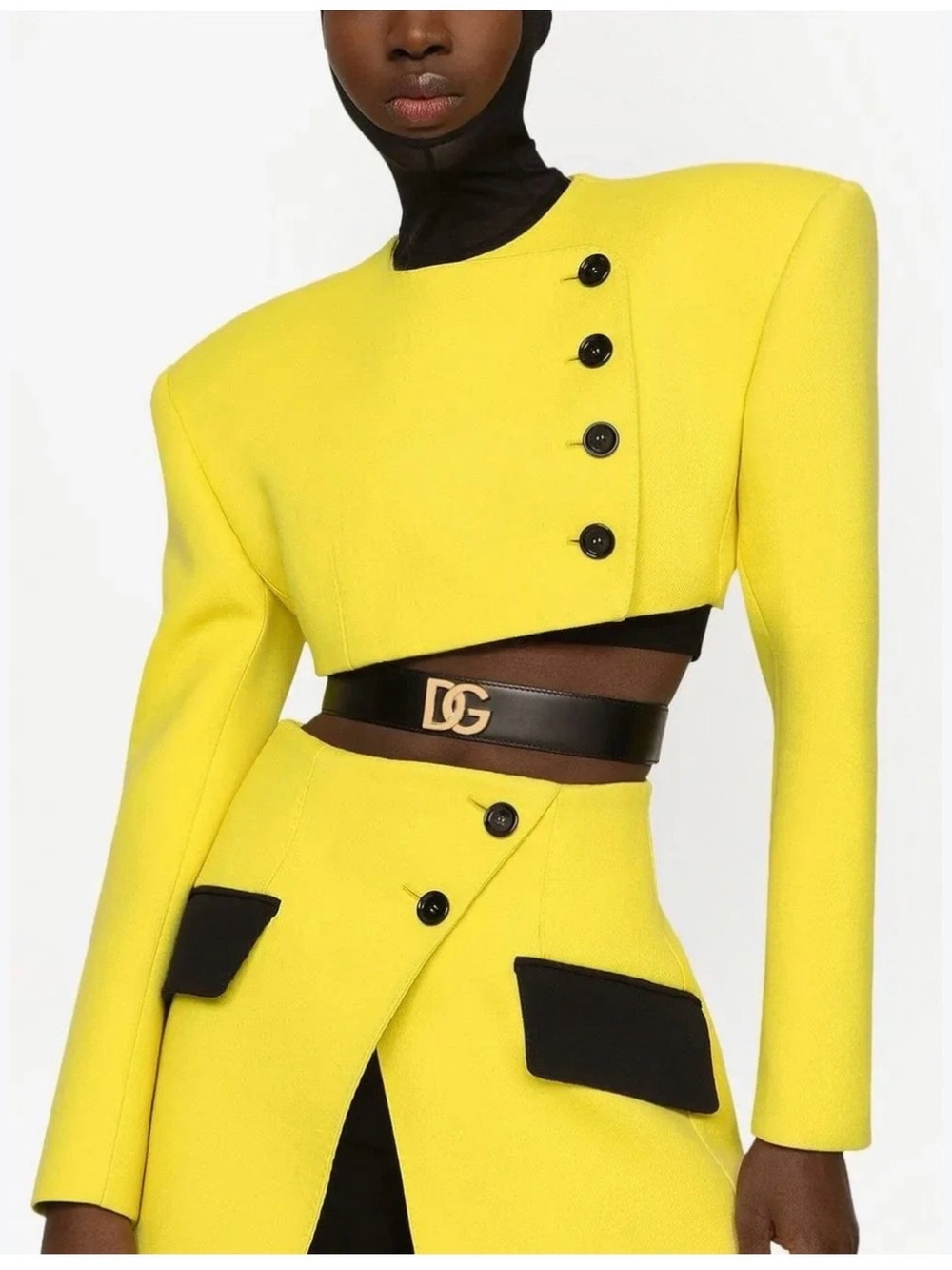 Dolce & Gabbana Cropped Yellow Blazer & Mini Skirt Set